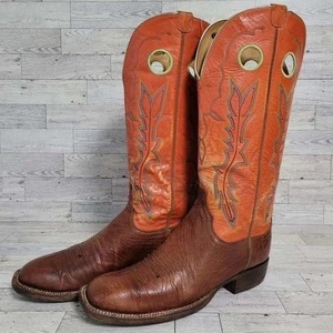 Herren Lucchese 2000 Western Braun Straußenleder Eckige Zehe Cowboystiefel Größe 9 - Bild 1 von 10
