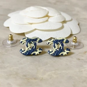 CHANEL Earrings Cocomark Denim Gold Women Accessory Authentic - Picture 1 of 24
