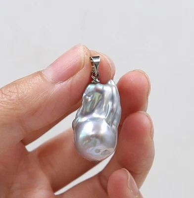 Collar con correa de cuero colgante de perlas barrocas grises de 25 mm 18 pulgadas regalo Foto 1 de 3