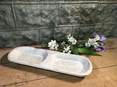 Bandeja de 2 cuencos, zanjadora de masa de madera tallada rústica, centro de mesa dividido B, Foto 1 de 4
