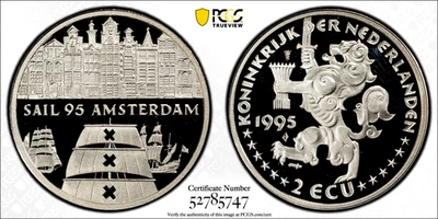 1995 Netherlands 2 Ecu Sailing Ships '95 Amsterdam Proof Silver PCGS PR69DCAM - Image 1 of 4