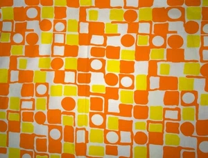 Vintage Retro Stoff Orange Gelb Weiß Geometrisch 71” X 43” + Extra - Bild 1 von 3