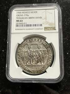 1960 Mo MEXICO GROVE-770a MEDALLA TEHUACÁN PLATA NGC MS63 tonificada - Imagen 1 de 4