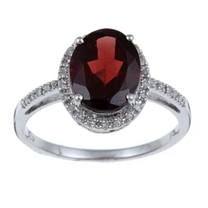 10k Weiss Gold 2.5ct Oval Granat und Pave Diamant Halo Ring - Picture 1 of 3