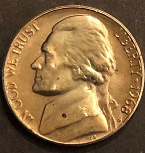 1968-S JEFFERSON NICKEL - MONTICELLO BACK - MS BU - TONED - 9 - Picture 1 of 2