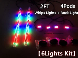 2PCS 2FT Bluetooth Chasing Twisted Whips Lights + 4PCS Chasing Rock Lights KIT - Imagen 1 de 12