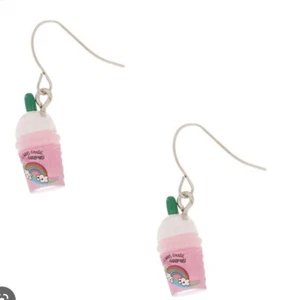 Claire’s rainbows frappe coffee Food Snack dangle earrings Jewelry nwt pink - Picture 1 of 4