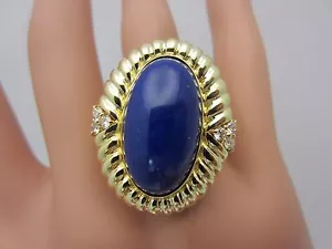 Nuevo 14K Oro Amarillo Lapis Lazuli y Diamante Anillo Grande 22 X 12MM - Imagen 1 de 9