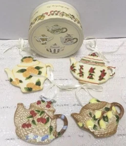 Set 4 Wall Hanging Ceramic Teapot Christmas or Year Around Ornaments MWW Market - Picture 1 of 16