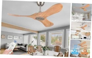  Solid Wood Ceiling Fans without Lights,42 Inch 42 inch Brushed Nickel+Raw Wood - Picture 1 of 8