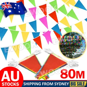 80M Colorful Triangle Flags Bunting Banner Pennant Festival Wedding Party Decor - Picture 1 of 9