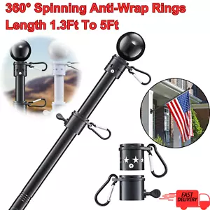 5FT Heavy Duty Stainless Steel Flag Pole Kit – Tangle-Free Spinning Outdoor Use - Picture 1 of 7