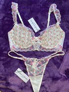 2pc Matching SET FOR LOVE & LEMONS VS BLOOM Floral BRA 36D + THONG Panty L NEW! - Picture 1 of 11