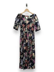 Vestido Floral Negro Midi Vintage Damas Talla XS - Vestido de Verano, Formal Informal - Imagen 1 de 3