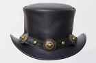 Top Hat Black Leather Conchos Band Steampunk Hat Biker Motorcycle Hat Gothic Hat