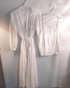 Vintage Miss Elaine Damen Nylon Maxi Nachthemd + Chamise M weiß blau transparente Spitze  - Bild 1 von 19