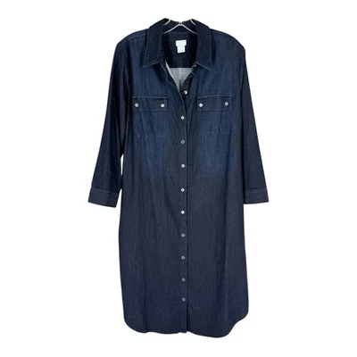 Chicos Chambray Dress Size 2 Petite Blue Dark Wash Lightweight Denim Womens 12P - Image 1 of 4