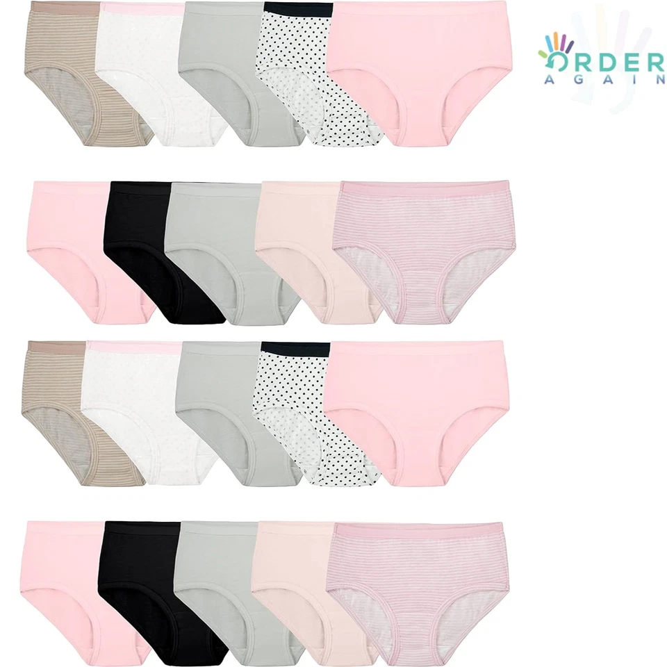 Girls Cotton Brief Underwear Multipack 20 Pairs Black Pink Grey Soft Breathable - Image 1 of 4