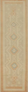 Earthy Geometric Design Kilim Runner Reversible Rug 3x12 with Subtle Pastel Hues - Picture 1 of 11