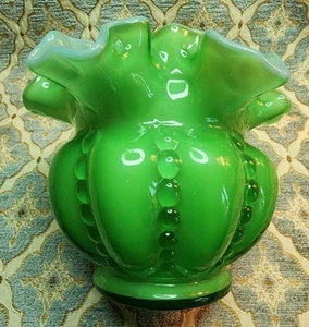 Fenton grüne Überfang gefasste Glasperlen Melone Rose Schale gekräuselt gekräuselte Vase - Bild 1 von 5