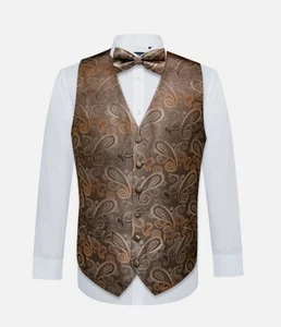 Paisley Dress Vest Necktie Bow tie Hankie for Suit or Tuxedo Prom Wedding 4pcs S - Picture 1 of 6