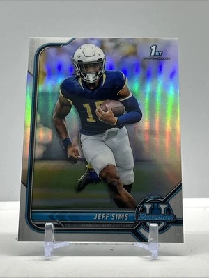 2021-22 University JEFF SIMS #44 1st Bowman SILVER REFRACTOR SP RC Georgia Tech - Image 1 of 2