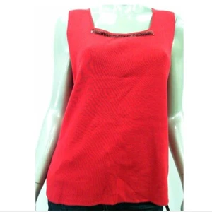 Mercer Street Studio Women Top Shirt Blouse L Red Sweater Knit Tank Sequin - Picture 1 of 3