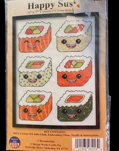 happy sushi cross stitch kit NIP - Picture 1 of 5