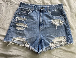 American Eagle AEO Women’s Distressed Curvy Mom Short Denim Size 6 Festival Boho - Picture 1 of 16