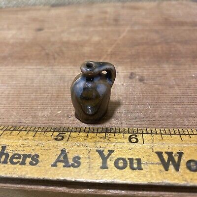 Antique Pottery Miniature Jug Key Watch Fob  Mini Brown High Gloss Vintage • 32.19$