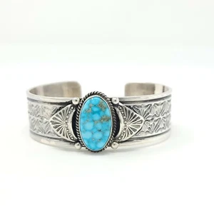 Sunshine Reeves Navajo Handmade Bracelet Sterling Silver Kingman Turquoise - Picture 1 of 9