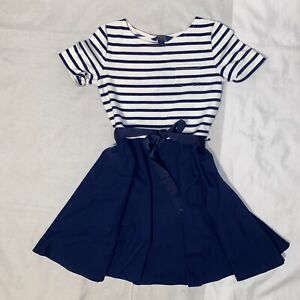 Polo Ralph Lauren Girls Navy Blue & White Striped Maxi Dress Size L 12-14