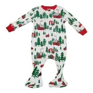 0-3 Month Infant Forest Theme White and Green Footed Christmas Bodysuit - Picture 1 of 8