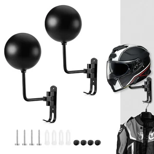 2 Pack Motorcycle Helmet Holder with Double Hook Wall Mount 180 Degree Rotation - Picture 1 of 8