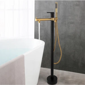 Bodenmontage Freistehende Badewanne Wasserhahn Füllstoff Mixer Wasserhahn Handdusche Set - Bild 1 von 10