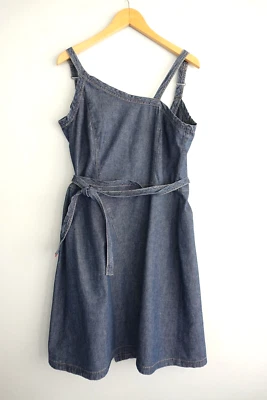 Vintage 90s Y2K Levis Engineered Denim Wrap Dress Womens Medium Blue Asymmetric - image 1 of 4