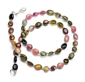 Natural Gem Afghan Multi Tourmaline 8x6mm Size Oval Nugget Beads Necklace 18" - Picture 1 of 8