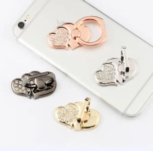 LiliDreamStore Universal 360 Rotating Cell Phone Ring Stand Holder DOUBLE HEARTS - Picture 1 of 9