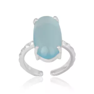 Aqua Chalcedony Gemstone Prong Set 925 Sterling Fine Silver Ring Jewelry - Picture 1 of 4