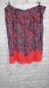 Avenue Studio Skirt Size 22 Paisley Print A-Line Coral Orange Chiffon Overlay - Picture 1 of 15