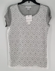 Liz Claiborne Woman’s Size M Heather Gray Lace Front Lined Short Sleeve T-Shirt - Picture 1 of 3
