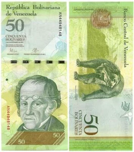 2015 VENEZUELA Crisp UNCIRCULATED “Cincuenta” or 50 BOLIVARES Animal Note "BEAR" - Picture 1 of 3