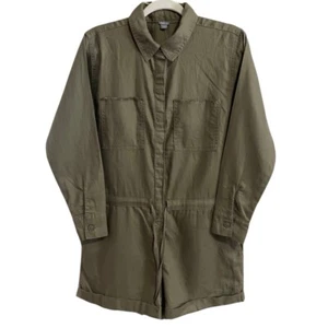 Aerie Linen Blend Utility Romper Women S Army Olive Green Shorts Drawstring NEW - Picture 1 of 10