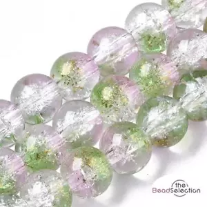 50 CRACKLE GLITTER ROUND GLASS BEADS CLEAR PINK GREEN 8mm jewellery making CRG4 - Picture 1 of 3