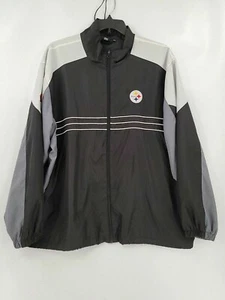 NFL Apparel Reebok Steelers Mens Coat 2XL Black Gray Collared Full Zip Stain - Picture 1 of 7