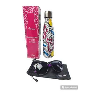 Cat Lady Totally Cats Stainless Steel 16 oz Water Bottle Colorful + Sunglasses! - Picture 1 of 7