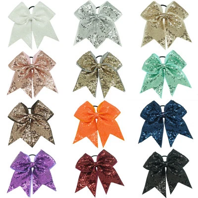 8 Inch Full Sequin Bling Cheer Hair Bow with  Elastic Band Cheerleading CB005 - Image 1 of 2