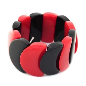Art Deco Cherry Red and Black Slice Beaded Bakelite Bracelet - Foto 1 di 5
