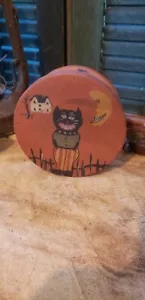 Primitive Folk Art Black Cat Paper Mache Box Scary Saltbox House Olde Moon - Picture 1 of 4