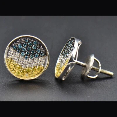 0.40 Ctw Created Blue & Yellow Diamond 14K White Gold Over Round Stud Earrings - Image 1 of 4